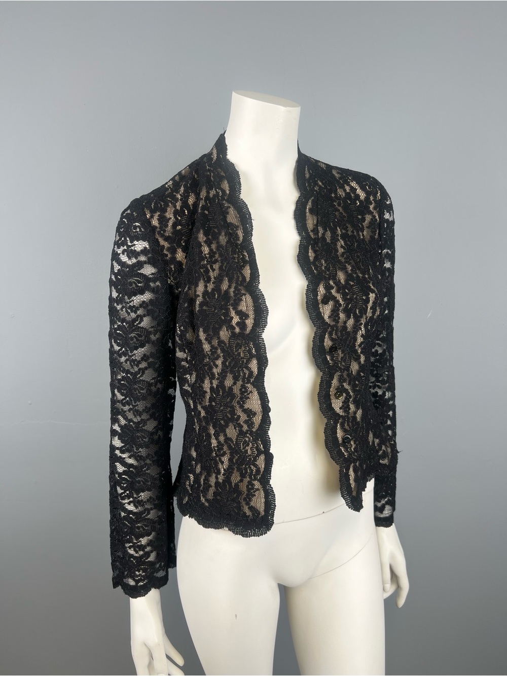 Talbots Black Lace Open-Front Jacket with mini clasps
